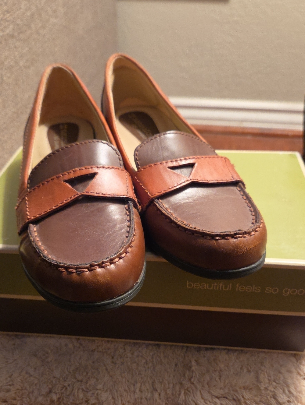 Naturalizer N5 Comfort Classic Two-Tone Brown Leather Loafers for Women